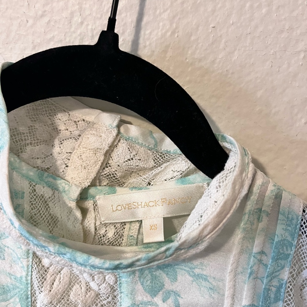 Loveshackfancy Womens Xs Jacque Blouse Teal Lace … - image 4